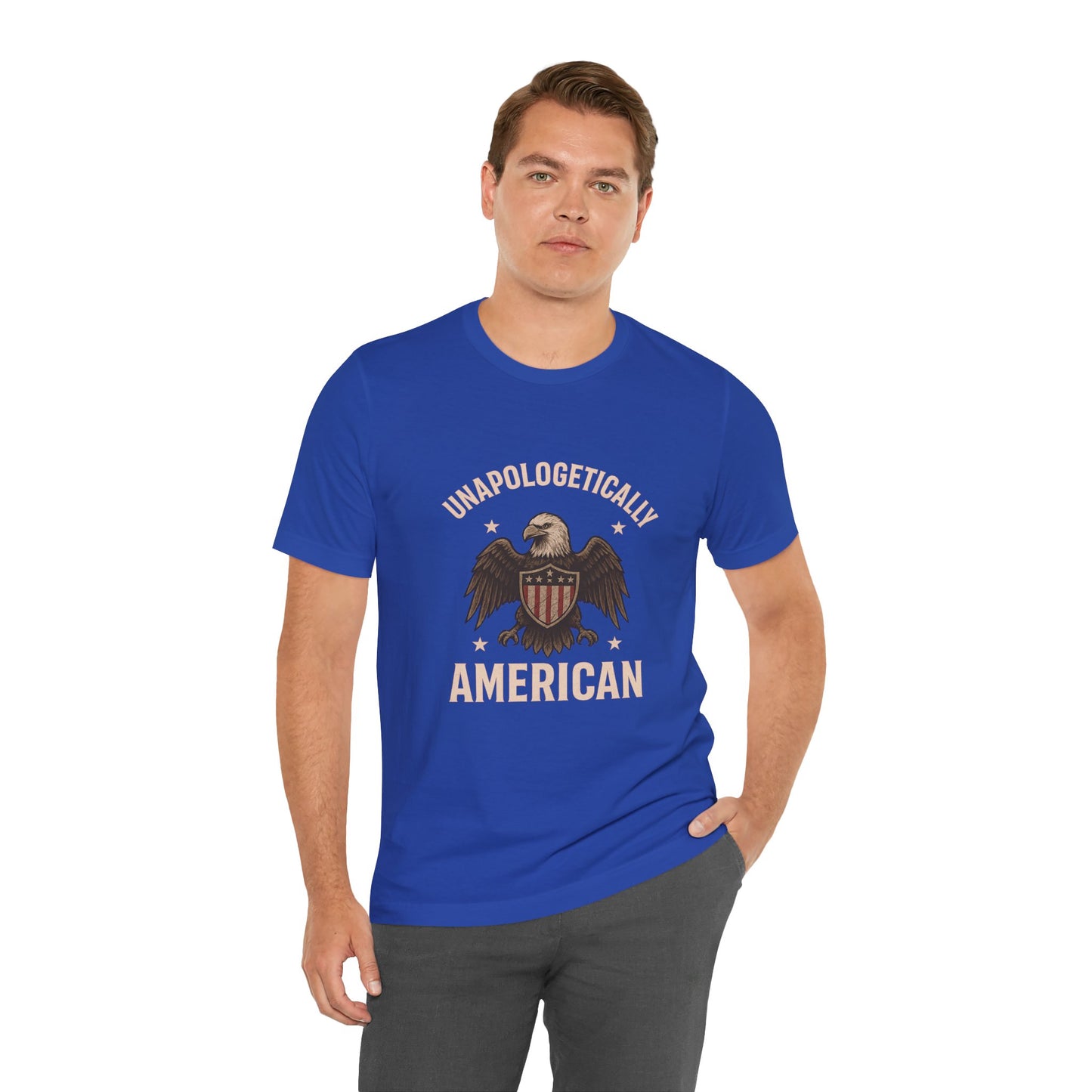 Unapologetically American Tee, Patriotic Shirt, Unisex Tee, Fourth of July Apparel, Eagle Graphic Tee, Independence Day T-shirt