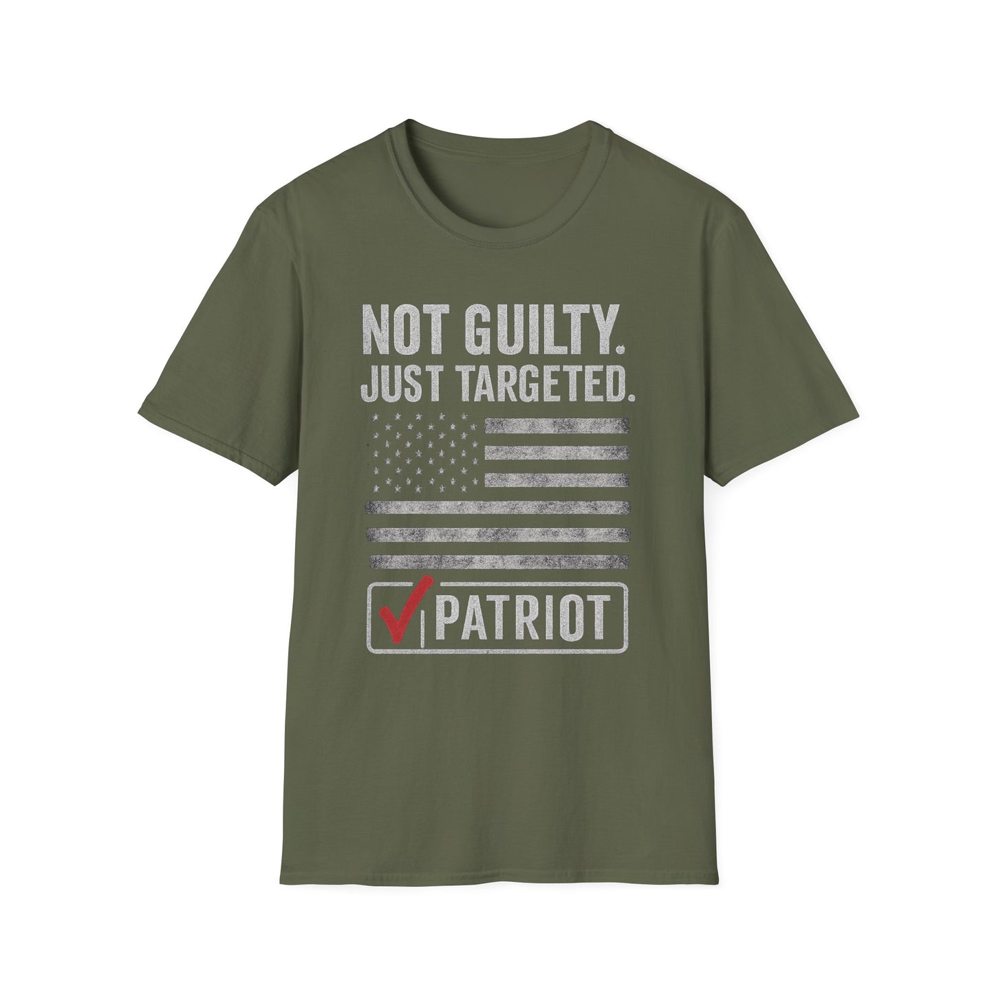 Patriotic Unisex Softstyle T-Shirt - Not Guilty Just Targeted, Perfect for Freedom Lovers, Independence Day Gifts, Everyday Wear, [...]